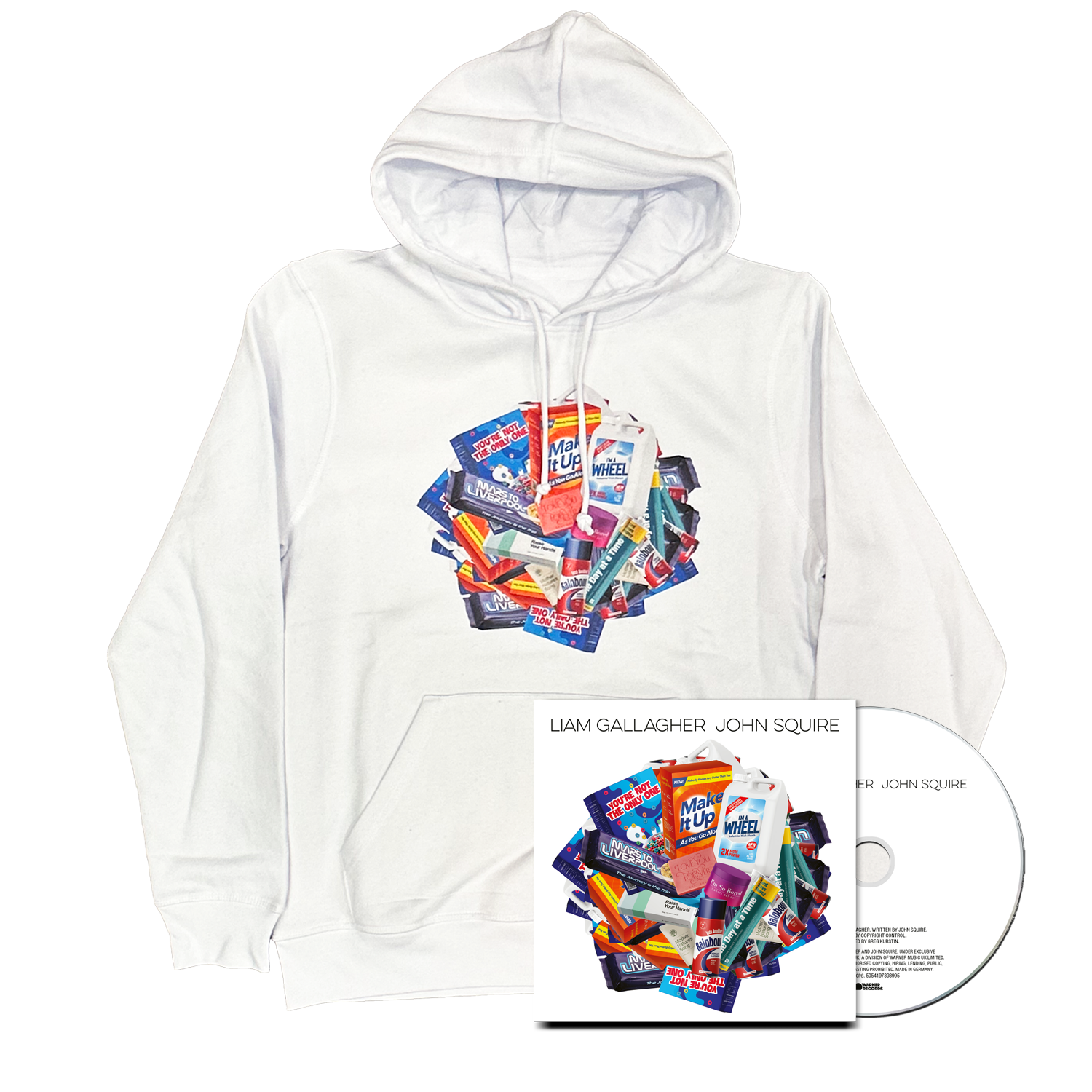 Liam Gallagher John Squire - Gallagher Squire Album Cover White Hoodie + CD