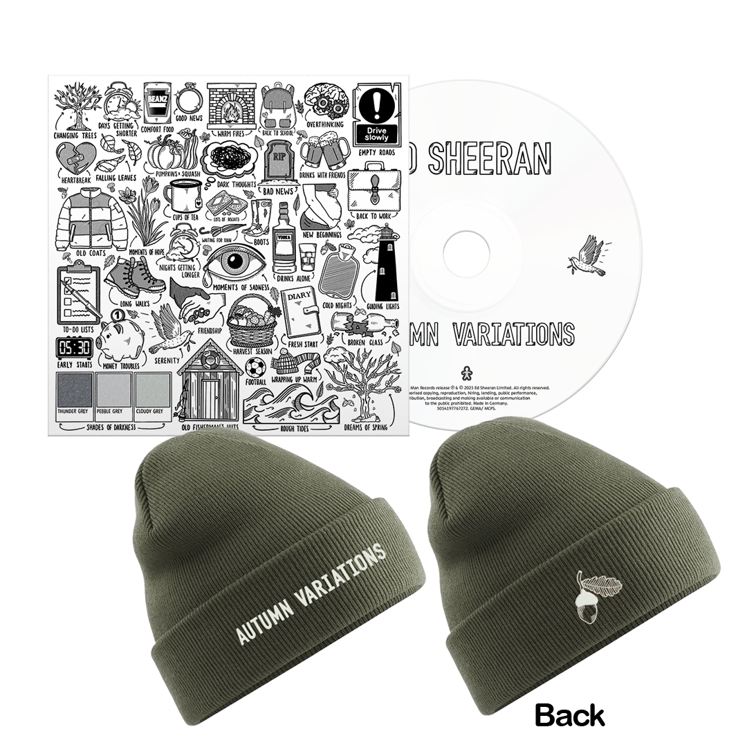 Ed Sheeran - Autumn Variations Beanie Hat & CD Album Bundle